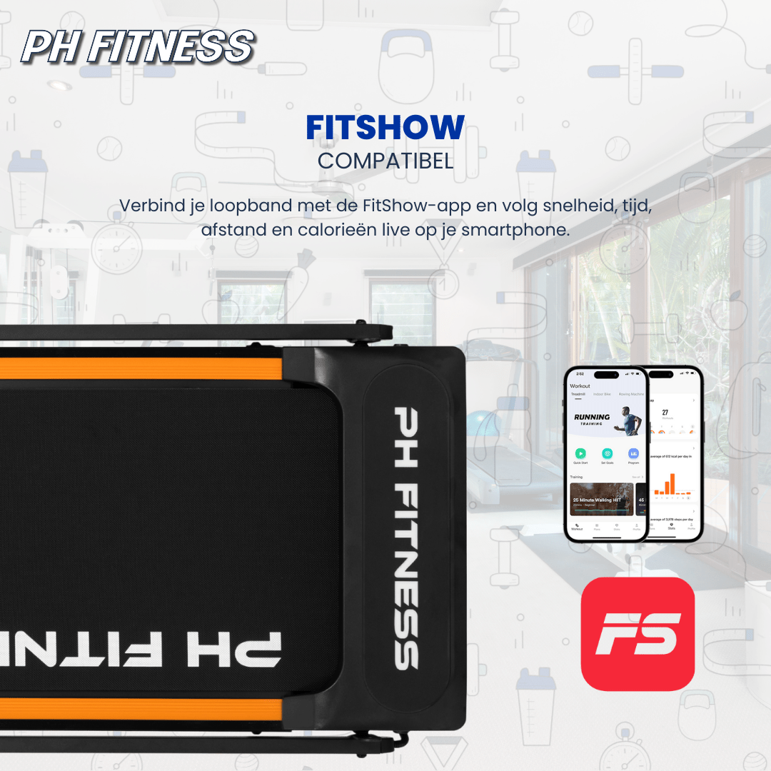PH Fitness Loopband – 10 km/u – Incline & Handmatige Helling – Opvouwbaar / Inklapbaar – CR - A1F - 2 – Black / Zw - PH Fitness