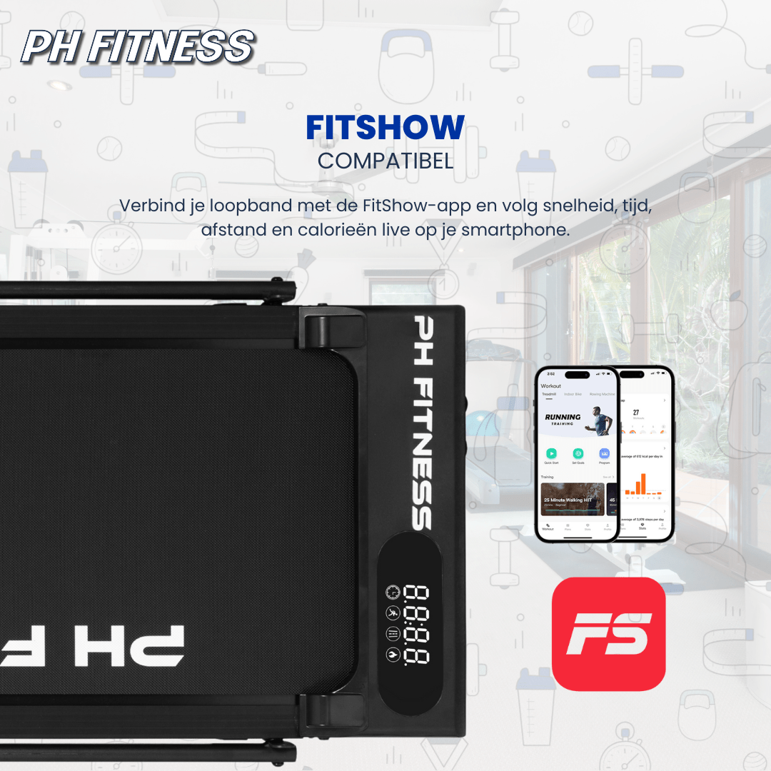 PH Fitness Loopband – 8 km/u – Incline & Handmatige Helling – Opvouwbaar / Inklapbaar – CR - B1FS – Black / Zwart - PH Fitness