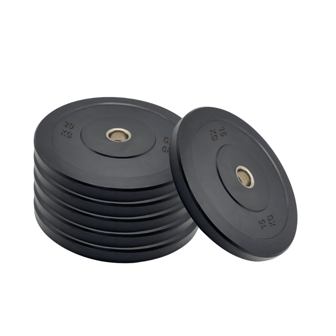 durable rubber weightlifting plates, perfect for strength training"