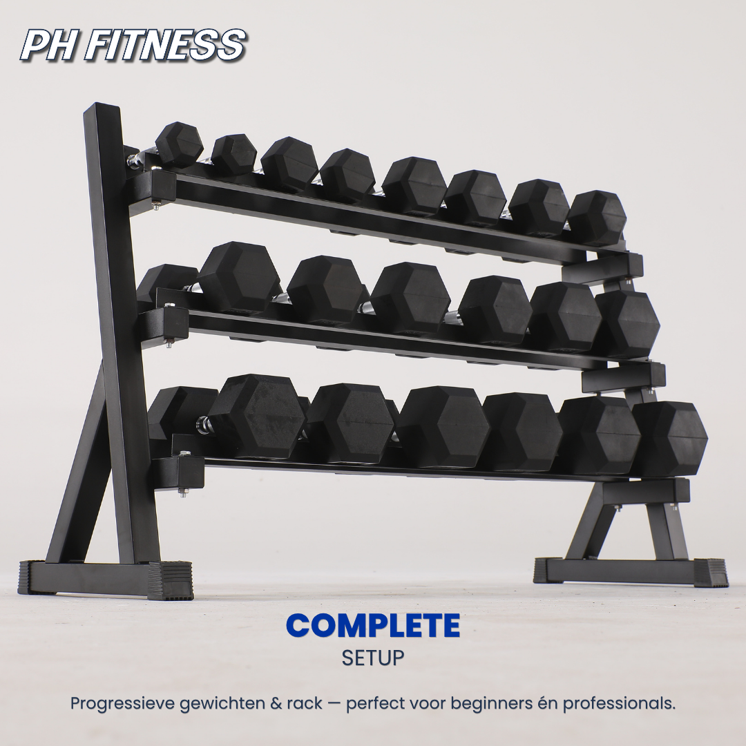 Hexa Dumbbell Set - 2 t/m 20KG met Dumbbell Rack