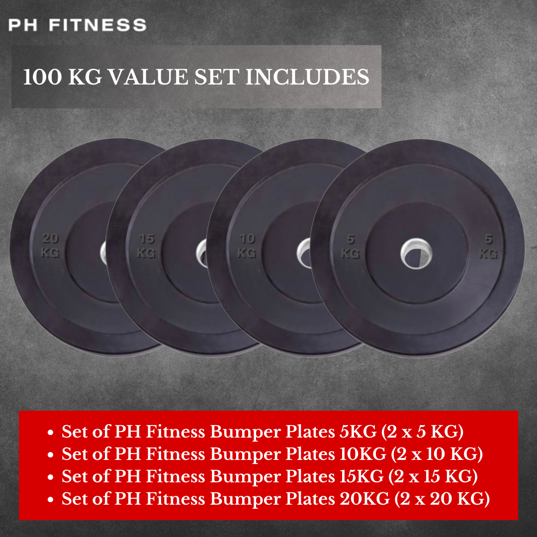 "Heavy-duty Bumper Plates Voordeelset for home gym or commercial use, in various weight options"
