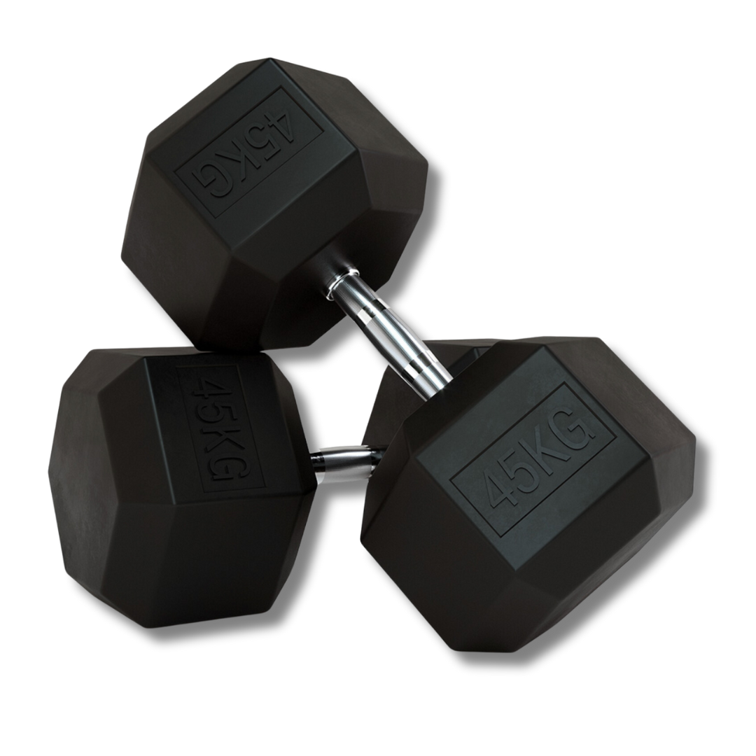 "Professional-grade 45kg hexa dumbbells set"
