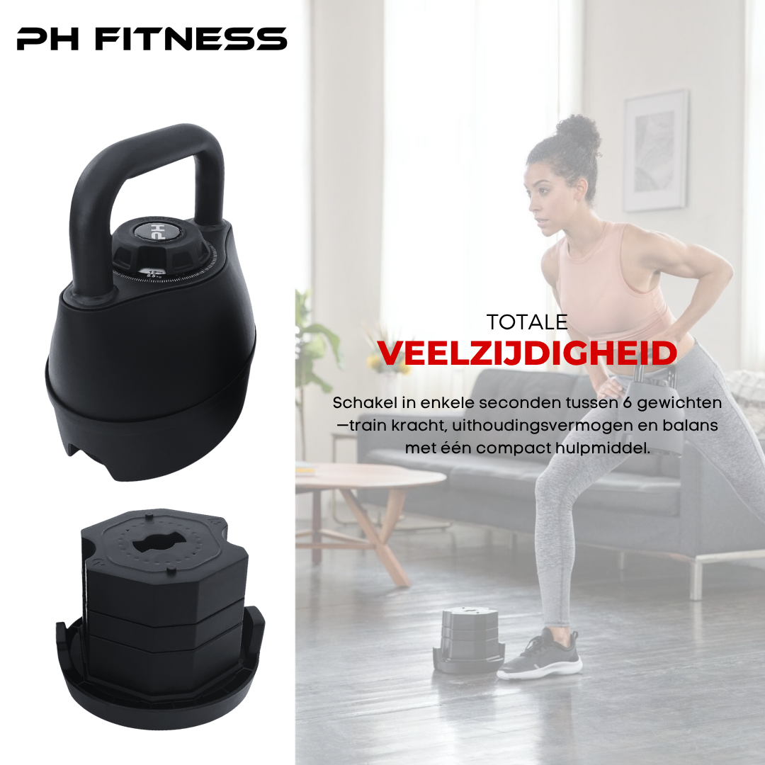 Verstelbare Kettlebell 6-in-1 (3,5–18 kg)