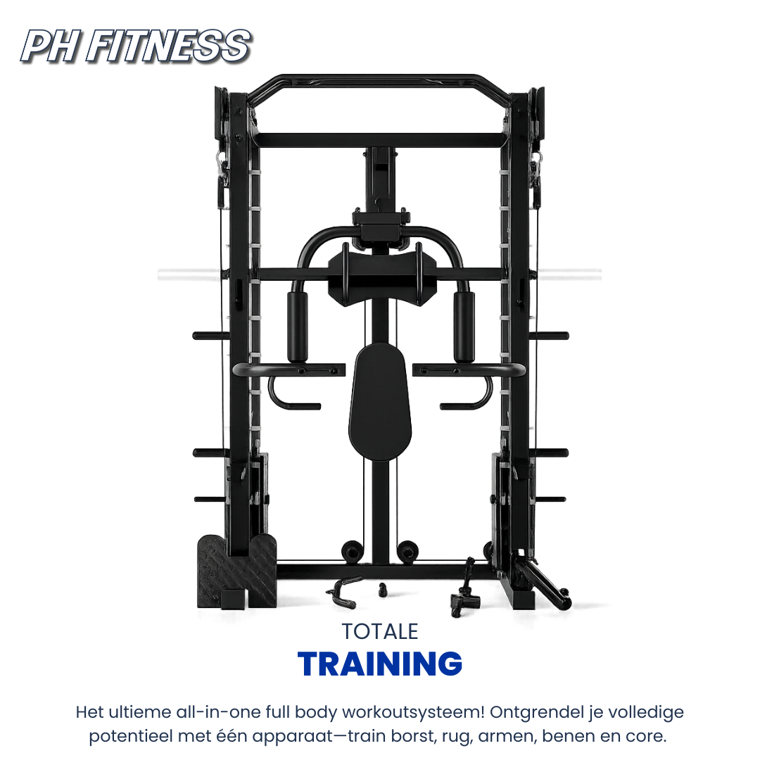 All-in-One Home Gym Rack – 160KG Gewichtstapel – Smith Machine + Kabelsysteem – Full Body Krachtstation – Compact & Professioneel