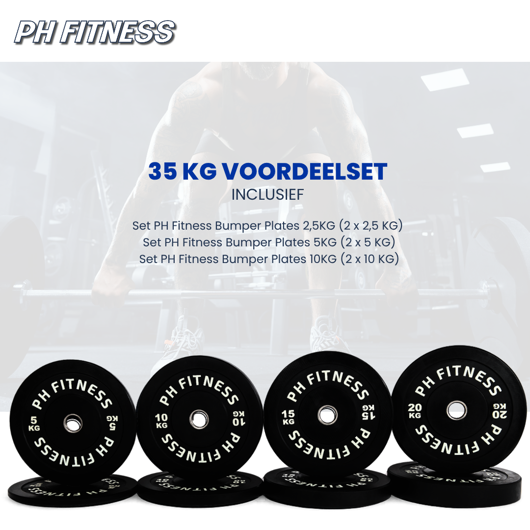 PH Fitness bumperplate voordeelset van 35 kg met schijven van 2,5, 5 en 10 kg