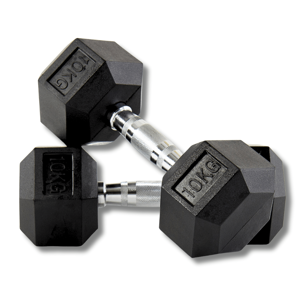 PH Fitness Hexa dumbbell 10 kg – zwarte rubberen koppen en chromen handgreep