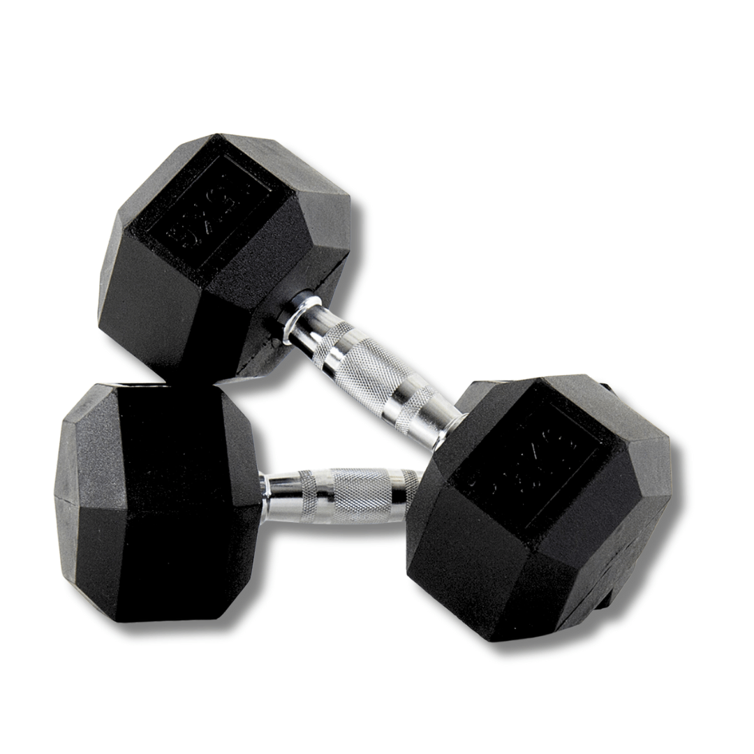 PH Fitness Hexa dumbbell 15 kg – zwarte rubberen koppen en chromen handgreep