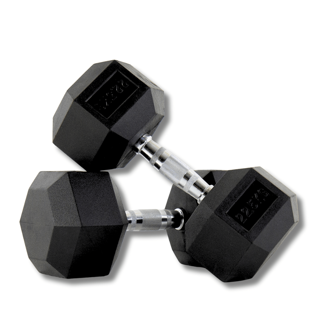 PH Fitness Hexa dumbbell 22,5 kg – zwarte rubberen koppen en chromen handgreep
