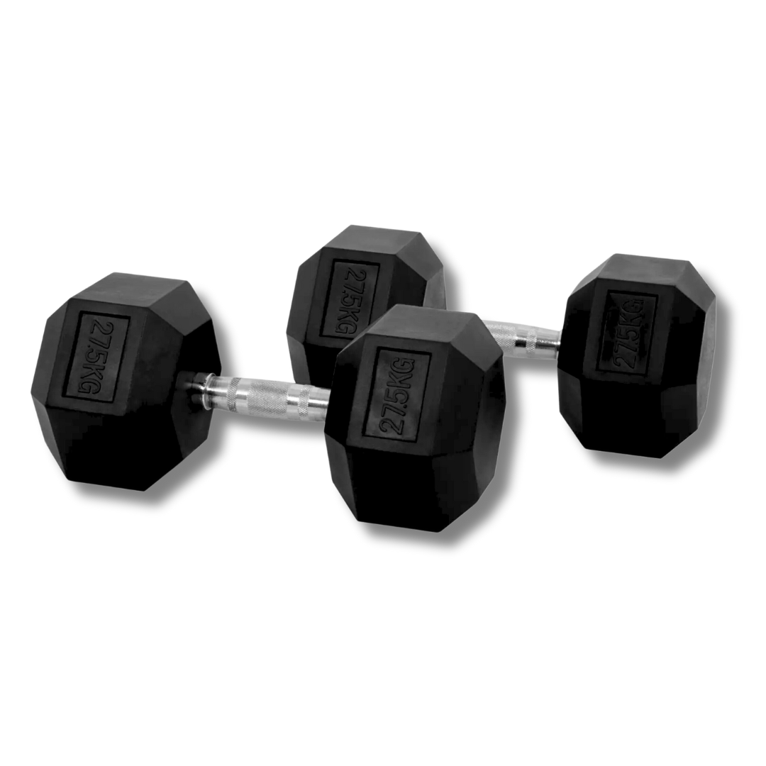 PH Fitness Hexa dumbbell 27,5 kg – zwarte rubberen koppen en chromen handgreep
