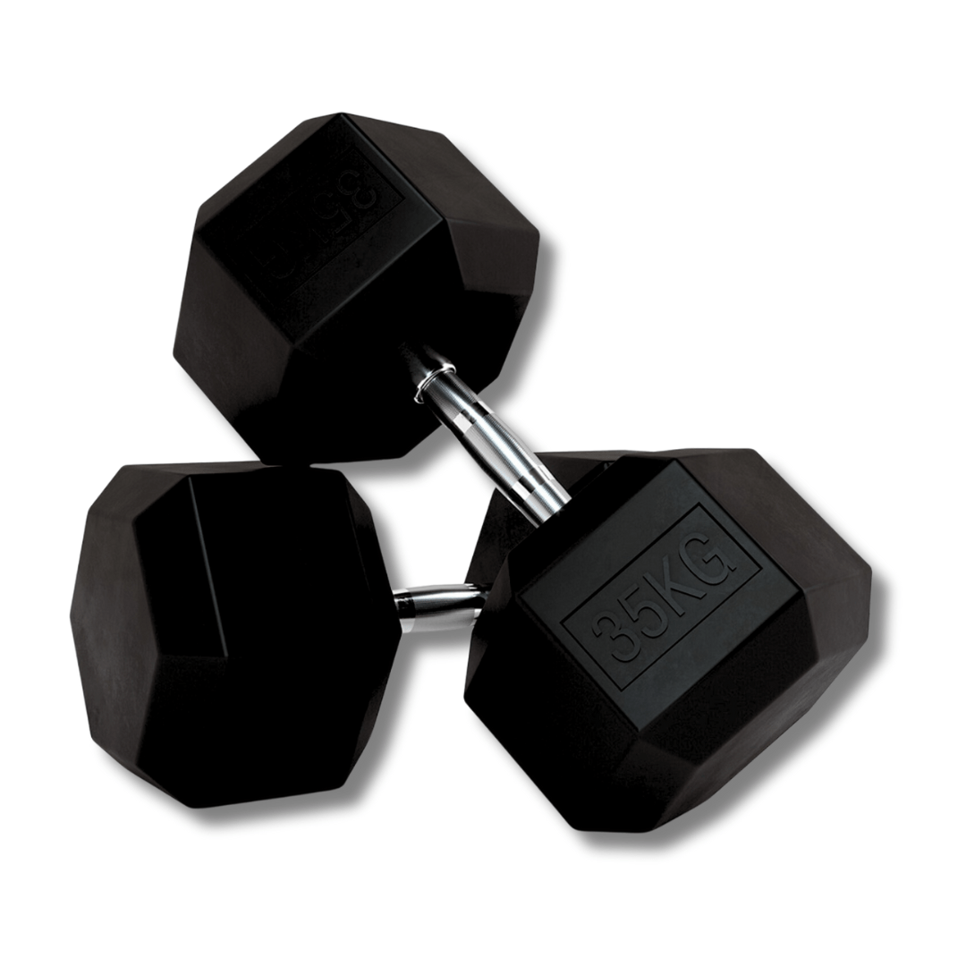 PH Fitness Hexa dumbbell 35 kg – zwarte rubberen koppen en chromen handgreep