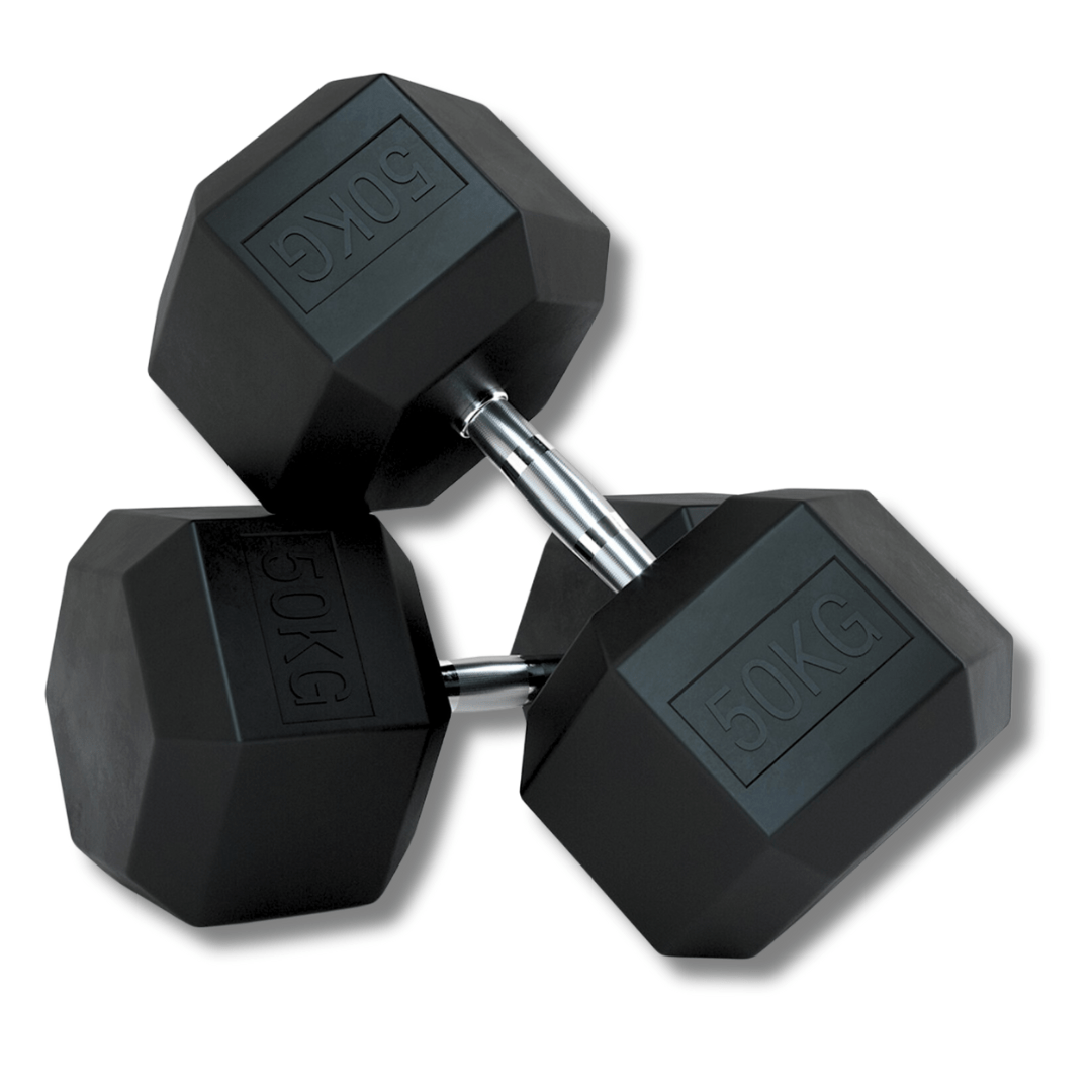 PH Fitness Hexa dumbbell 50 kg – zwarte rubberen koppen en chromen handgreep