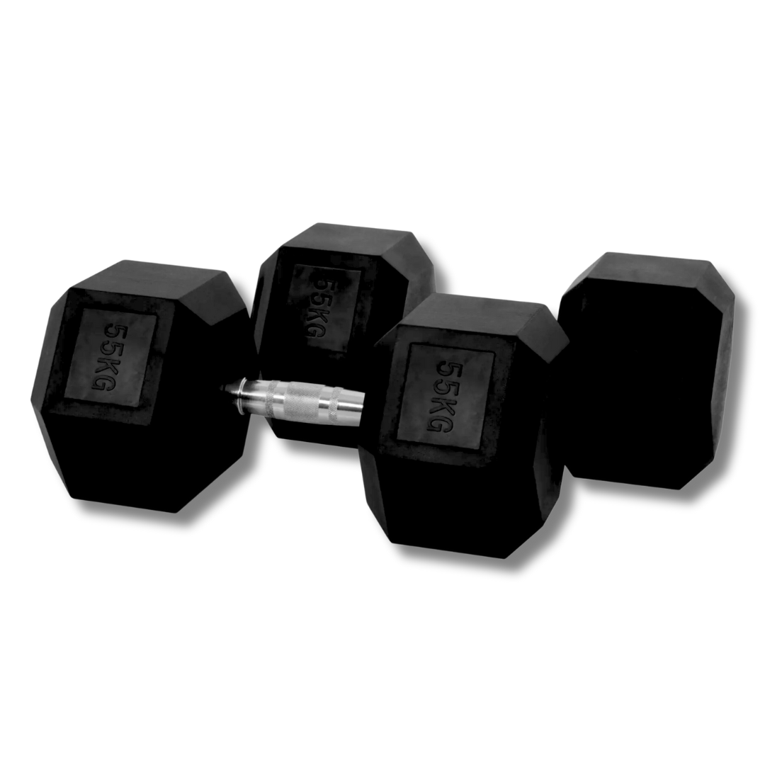 PH Fitness Hexa dumbbell 55 kg – zwarte rubberen koppen en chromen handgreep