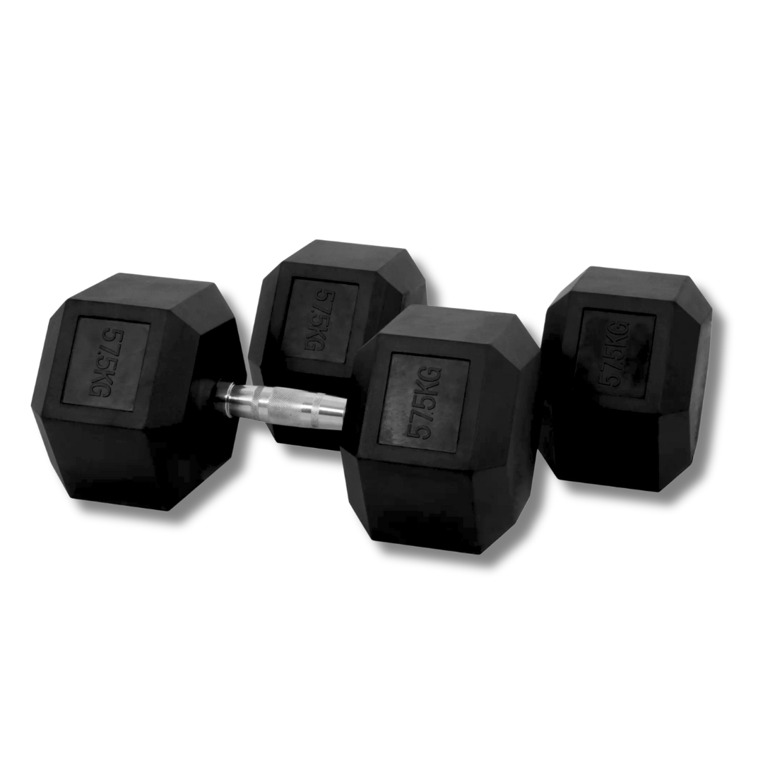 PH Fitness Hexa dumbbell 57,5 kg – zwarte rubberen koppen en chromen handgreep
