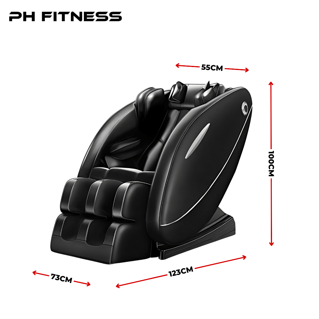 Afmetingen PH Fitness Massagestoel Wellness: 123 × 73 × 100 cm en zitbreedte 55 cm