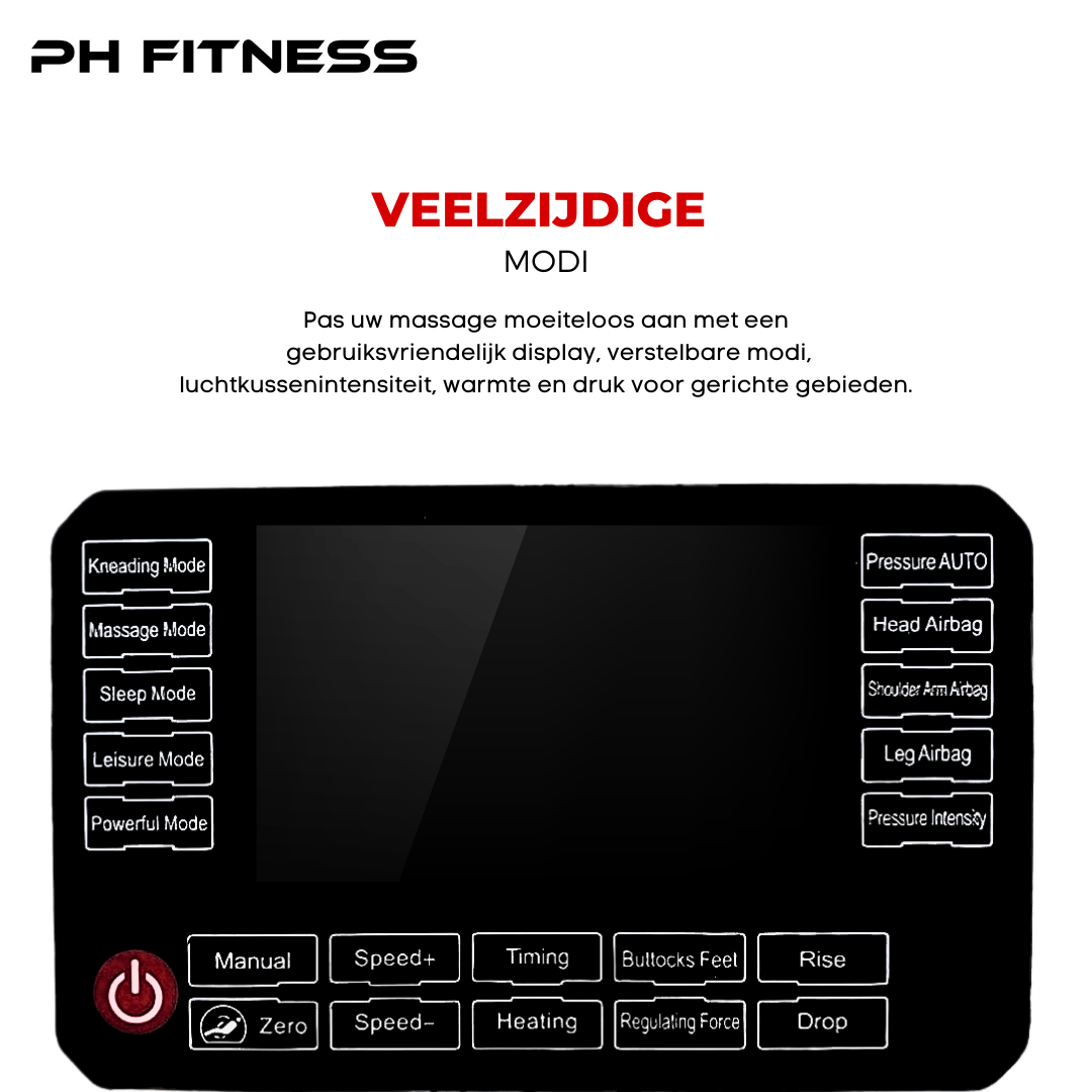 Bedieningspaneel van de PH Fitness Massagestoel Wellness met massage-, airbag- en verwarmingsstanden