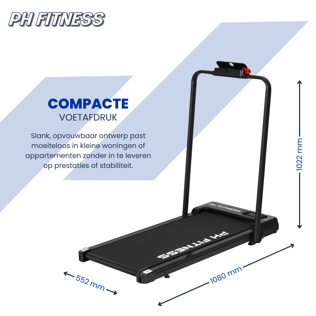 PH Fitness Loopband – 8 km/u – Incline & Handmatige Helling – Opvouwbaar / Inklapbaar – CR - B1FS – Black / Zwart - PH Fitness
