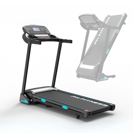Front view of PH Fitness PRO-190 treadmill with foldable design and 2.5 PK motor – ideal for compact home workouts
