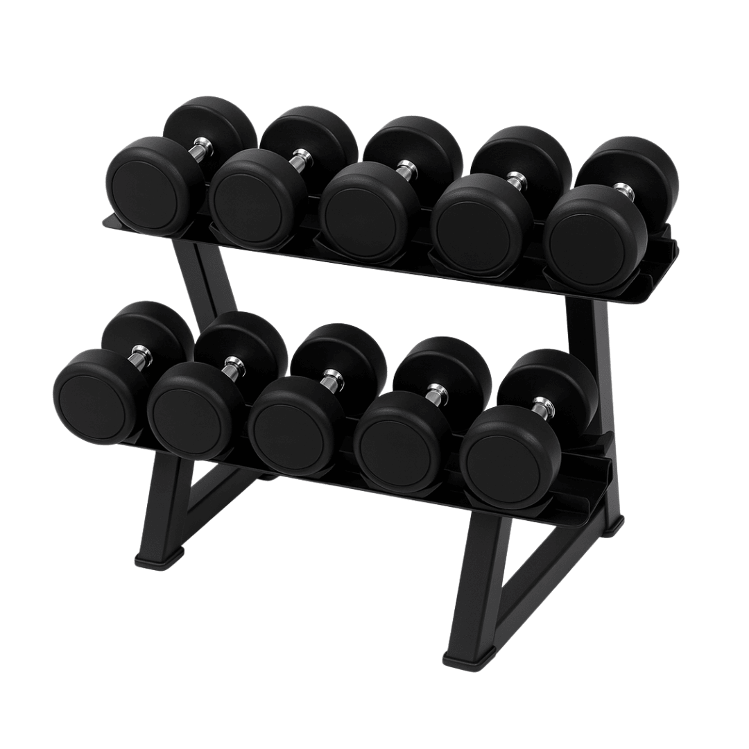 Ronde Dumbbell Set 2–10 kg met Rack – Compacte Halterset 60 kg met Vaste Gewichtsstappen voor Revalidatie, Fitness & Thuis Training - PH Fitness