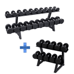 Ronde Dumbbell Set 2–30 kg met 2 - Laags Rack – Complete Halterset 480 kg met Vaste Gewichtsstappen voor Krachttraining, Fitness & Home Gym - PH Fitness